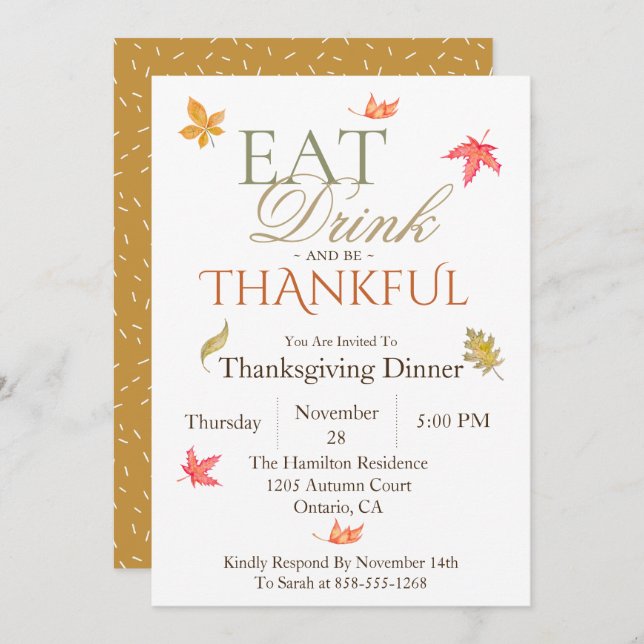 Anstrichene Blätter Erntedank Abendessen Einladung (Vorne/Hinten)