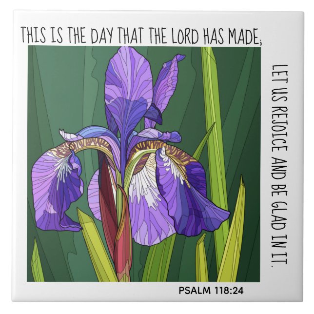 Anstrichene Blume (lila Iris); Vers Psalm 118:24 Fliese (Vorderseite)