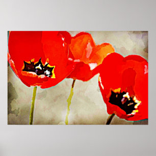 Anstrichene Blume Rote Tulips Poster