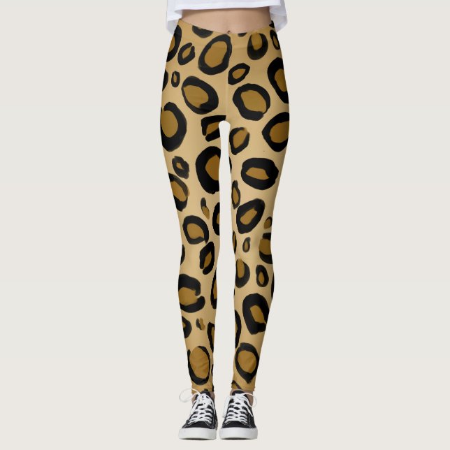 Anstrichene Cheetah Leopard Druckpunkte Gold Beige Leggings (Vorderseite)