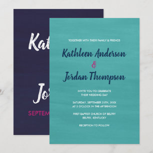 Anstrichene Hochzeit Einladend Türkis, Navy Blue + Einladung