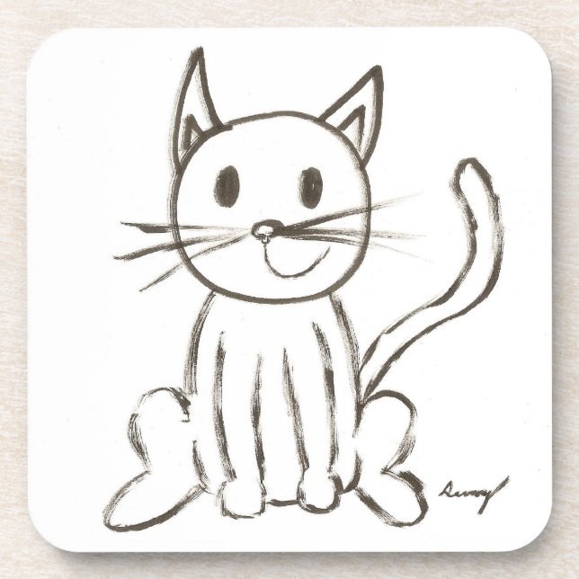 Anstrichene Kitty-Untersetzer - Set von 6 Jahren Untersetzer (Vorderseite)
