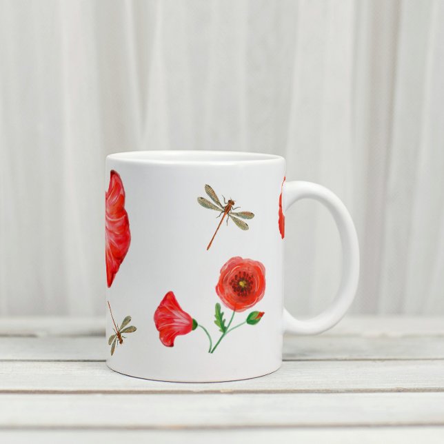 Anstrichene Poppies und Libellen Jumbo-Tasse (Von Creator hochgeladen)