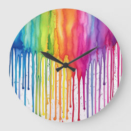Anstrichene Regenbogenfarben Tropfen Abstrakt Große Wanduhr