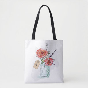 Anstrichene Rose in Mason Jar Floral Monogramm