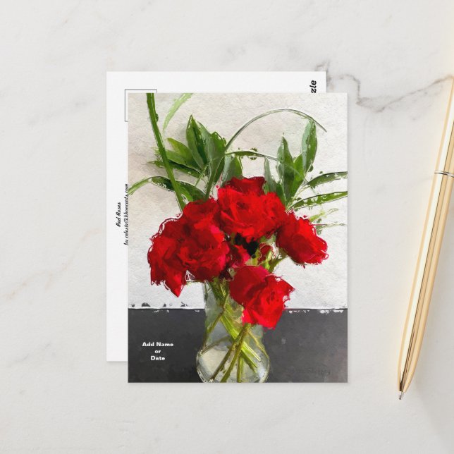 Anstrichene Rote Rosen im Schwarz-Weiß-Hintergrund Postkarte (Vorderseite/Rückseite Beispiel)