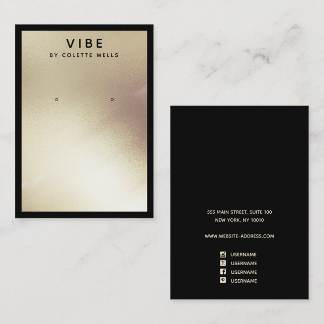 Anstrichene Satin Gold Ohrring Display Juwelierhal Visitenkarte (Vorne/Hinten)