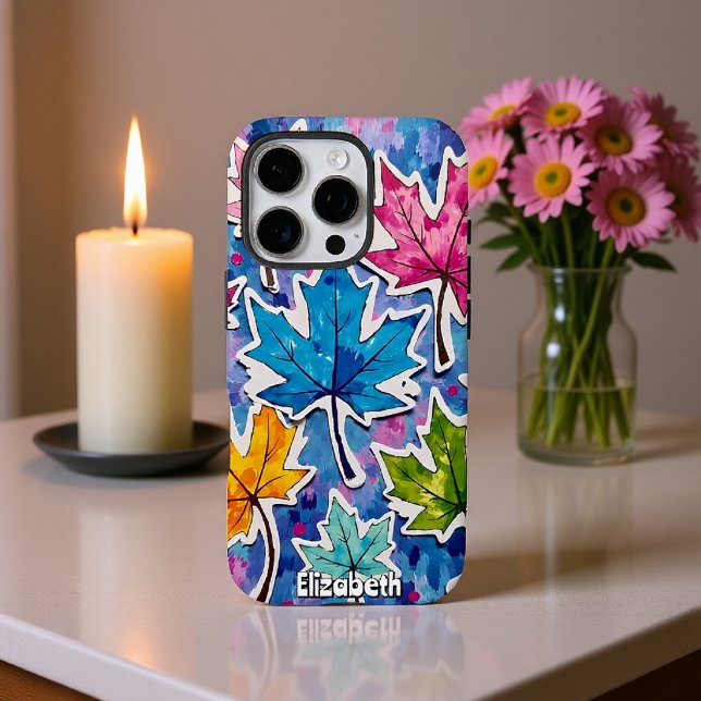 Anstrichfarbene Ahorn-Blätter auf blau Case-Mate iPhone Hülle (Von Creator hochgeladen)