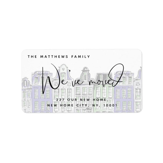 Anstrichfarbene Häuser Wasserfarbe Neue Zuhause Mo Adressaufkleber (Vorne)