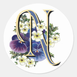 Anstrichfarbene Pansy Initial Monogramm - N Runder Aufkleber