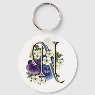 Anstrichfarbene Pansy Initial Monogramm - N Schlüsselanhänger