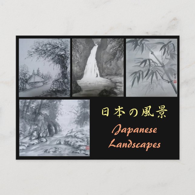 Anstrichfarbene Postkarten japanische Landschaften (Vorderseite)