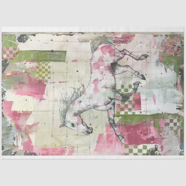 Anstrichfarbenes Patchwork Quilt Design Horse Deco Seidenpapier (Vorderseite)