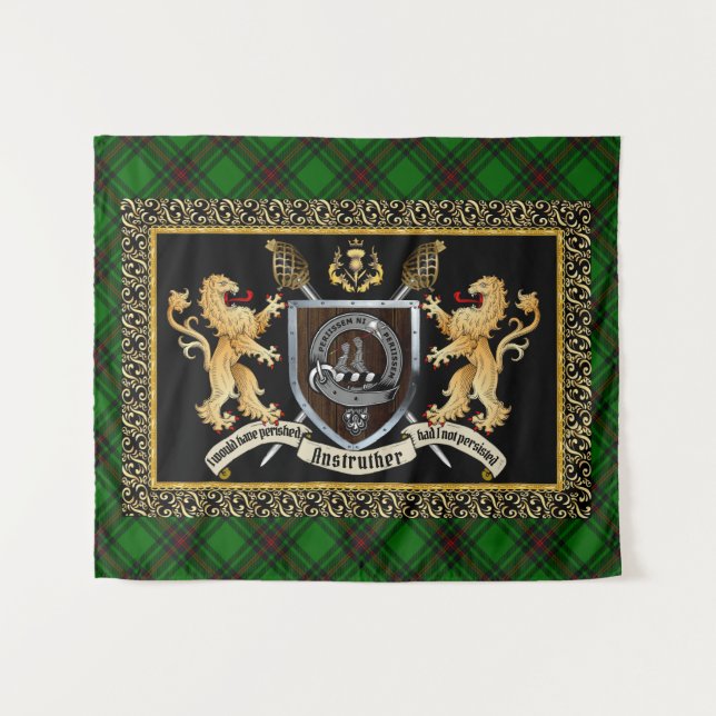 Anstruther Clan Abzeichen & Motto mit Löwen Wandteppich (Vorderseite (Horizontal))