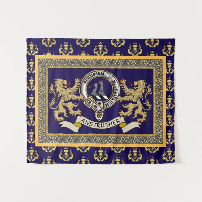 Anstruther-Clan-Abzeichen Personalisiert Blau Wandteppich (Vorderseite (Horizontal))
