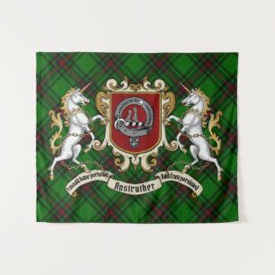 Anstruther Clan Abzeichen & Unicorns w/Tartan Wandteppich