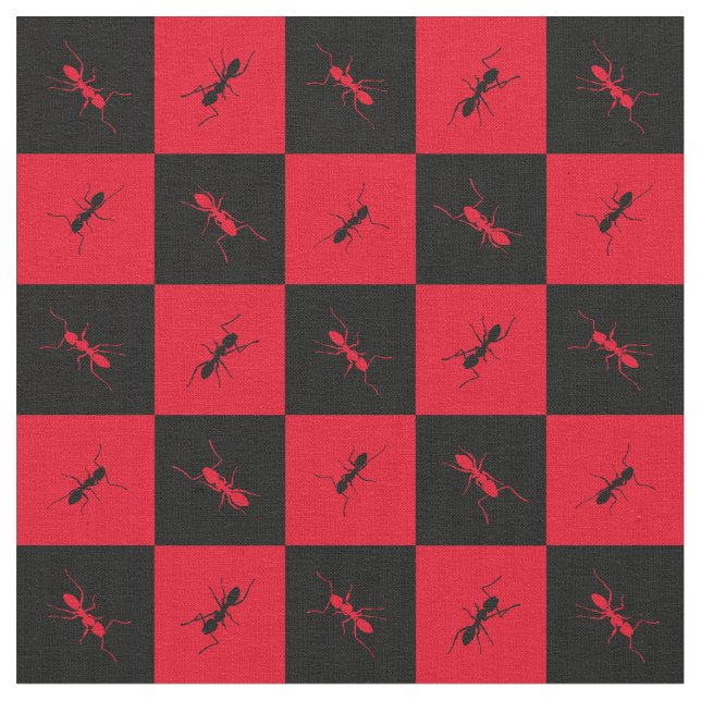 Ant-Kontrollerboard, rote und schwarze Quadrate Stoff (Nahaufnahme)