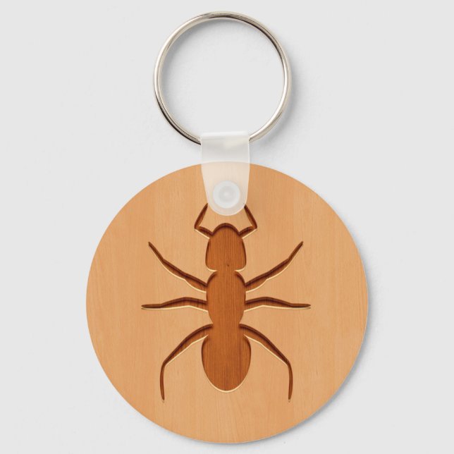 Ant-Silhouette in Holzdesign graviert Schlüsselanhänger (Vorderseite)