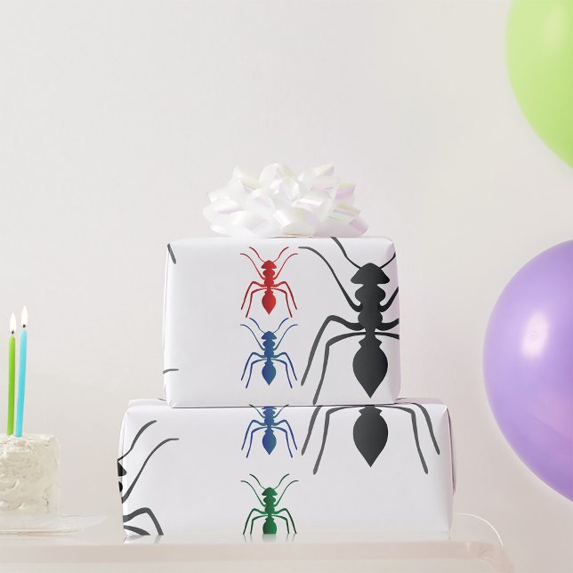Ant Silhouetten Insekten Schwarz Blau Grün und Rot Geschenkpapier (Von Creator hochgeladen)