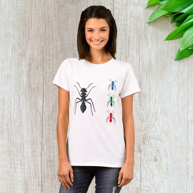 Ant Silhouetten Insekten Schwarz Blau Grün und Rot T-Shirt (Von Creator hochgeladen)
