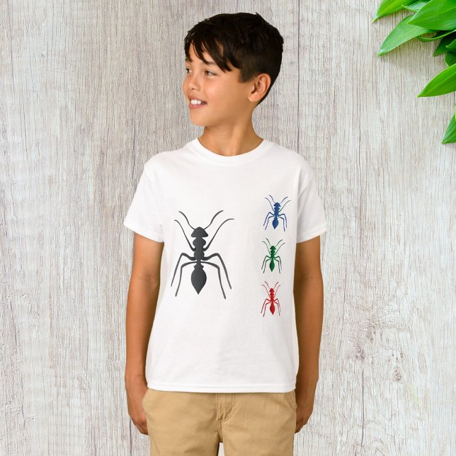 Ant Silhouetten Insekten Schwarz Blau Grün und Rot T-Shirt (Von Creator hochgeladen)