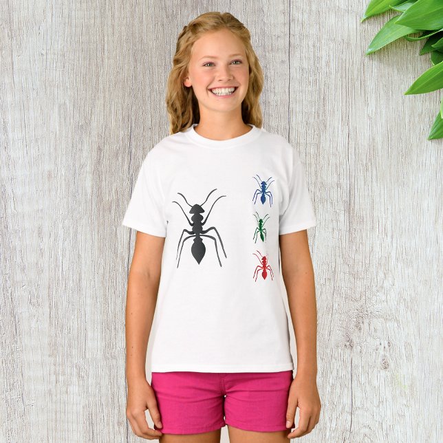 Ant Silhouetten Insekten Schwarz Blau Grün und Rot T-Shirt (Von Creator hochgeladen)