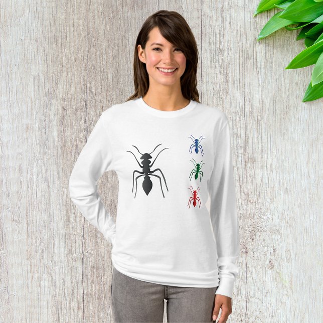 Ant Silhouetten Insekten Schwarz Blau Grün und Rot T-Shirt (Von Creator hochgeladen)