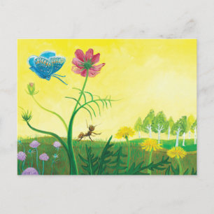 Ant und Schmetterling auf der Wiese der Wildblume Feiertagspostkarte