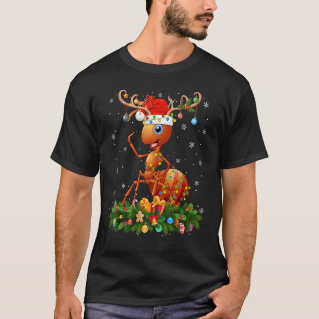 Ant   Xmas Holiday Reindeer Hat Santa Ant Christma T-Shirt (Vorderseite)