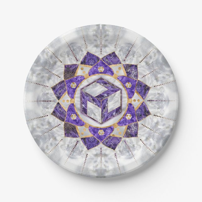 Antahkarana in Lotus Mandala- Amethyst und Pearl Pappteller (Vorderseite)