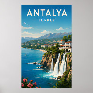 🌊 Antalya Türkei Mittelmeer Küste und Wasserfall Poster