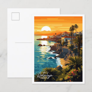Antalya Türkei Vintage Reise Illustration Postkarte