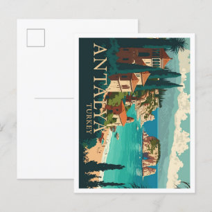 Antalya Türkei Vintage-Reiseillustration Postkarte
