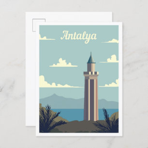 Antalya Turkey Art Travel Illustration Postkarte