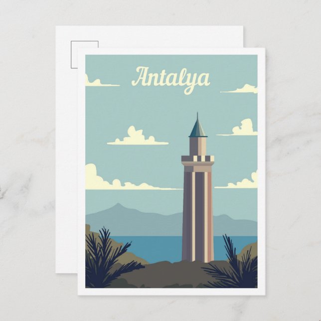 Antalya Turkey Art Travel Illustration Postkarte (Vorne/Hinten)