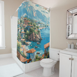 Antalya Turkey Art Vintag Illustration Travel Duschvorhang