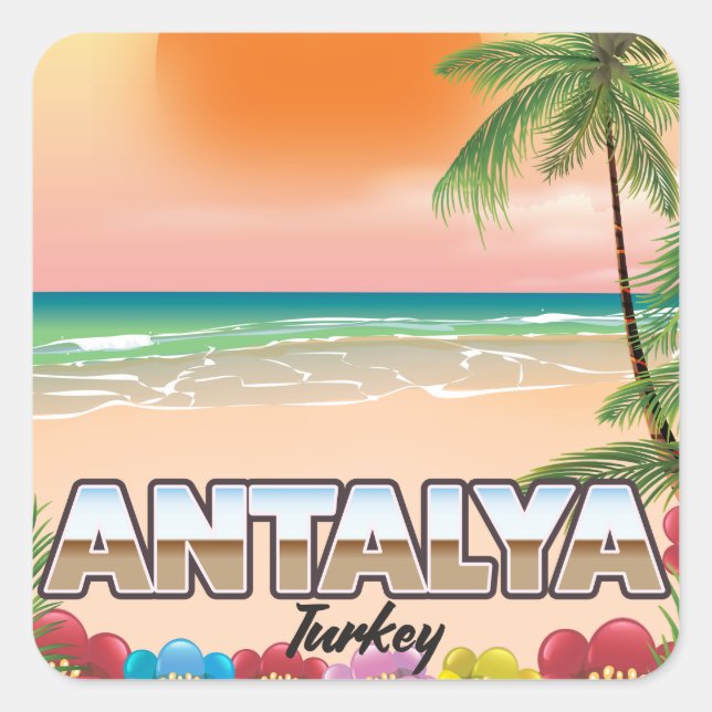Antalya Turkey Strandposter Quadratischer Aufkleber (Vorderseite)