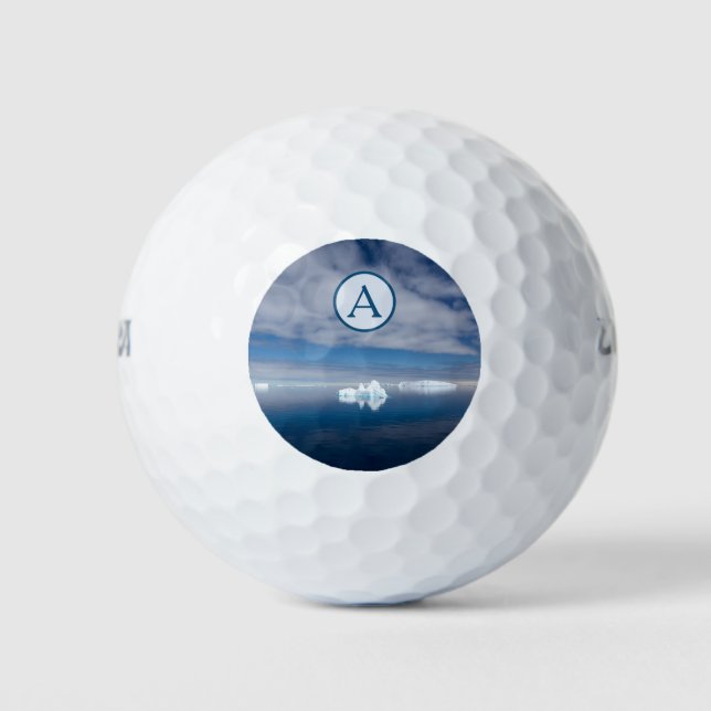 Antarktis-blaues Eis-Foto mit Monogramm Golfball (Vorderseite)