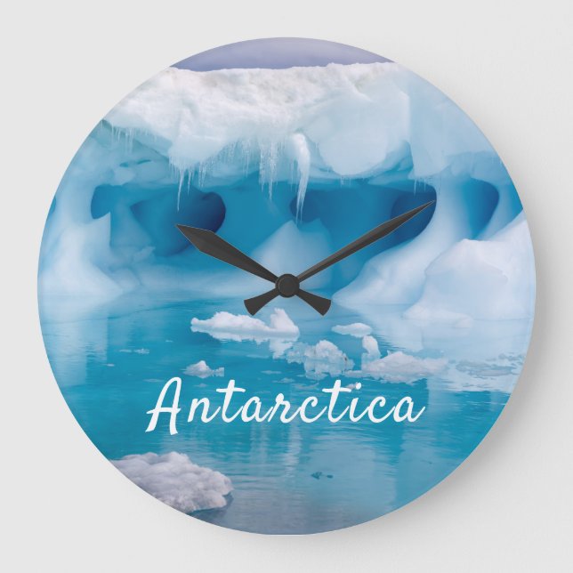 Antarktis-Eisberg-Foto mit Text Große Wanduhr (Vorderseite)