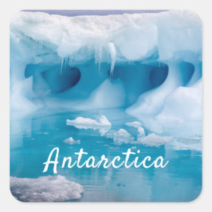 Antarktis-Eisberg-Foto mit Text Quadratischer Aufkleber