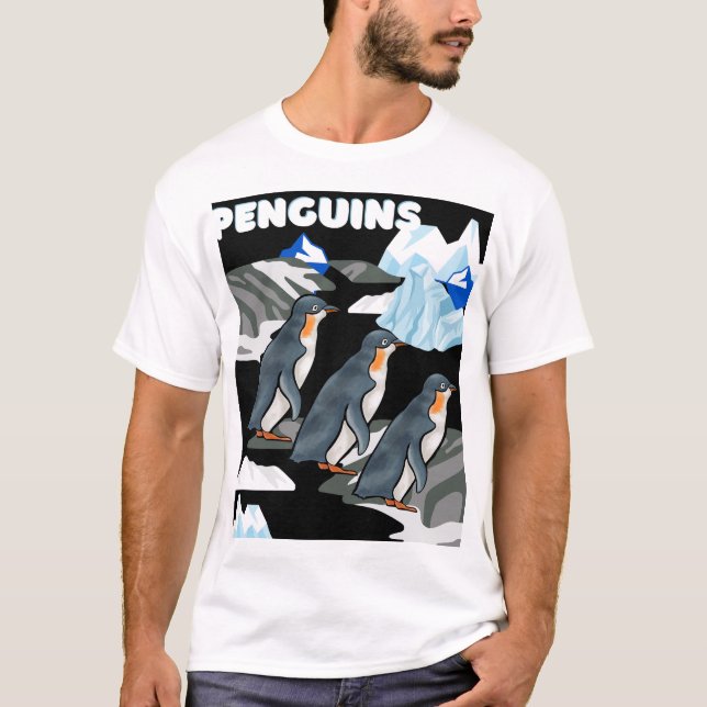 Antarktische Pinguinparade auf schwarzem eizärem H T-Shirt (Vorderseite)