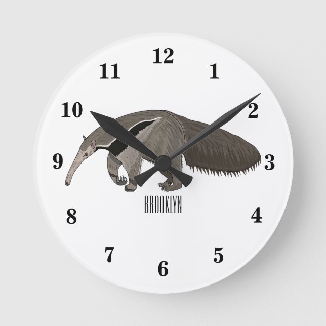 Anteater-Cartoon-Abbildung Runde Wanduhr (Vorderseite)