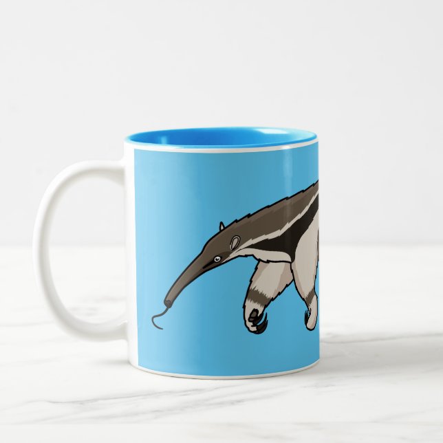 Anteater-Happy-Cartoon-Abbildung Zweifarbige Tasse (Links)