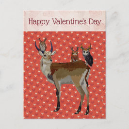ANTELOPE & ANTLER OWLS VALENTINE-Postkarte Feiertagspostkarte