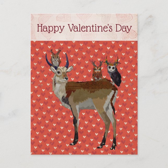 ANTELOPE & ANTLER OWLS VALENTINE-Postkarte Feiertagspostkarte (Vorderseite)