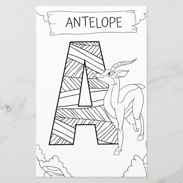 Antelope Coloring Page für Kleinkinder ABC Learnin (Vorderseite)