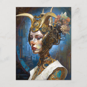 Antelope Headdress Cyberpunk Science Fiction Postkarte