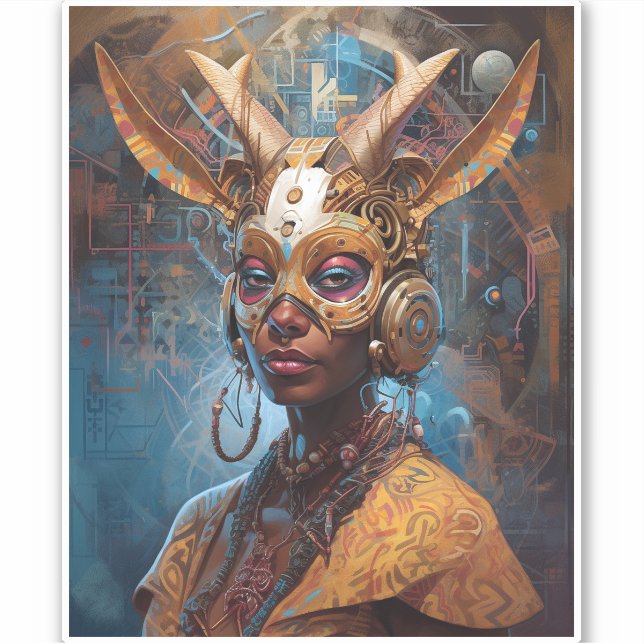 Antelope Headdress Science Fiction Cyberpunk Aufkleber (Vorderseite)