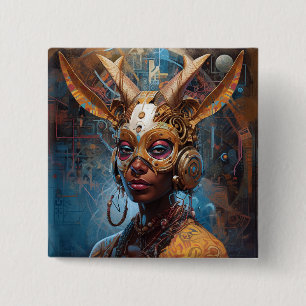Antelope Headdress Science Fiction Cyberpunk Button