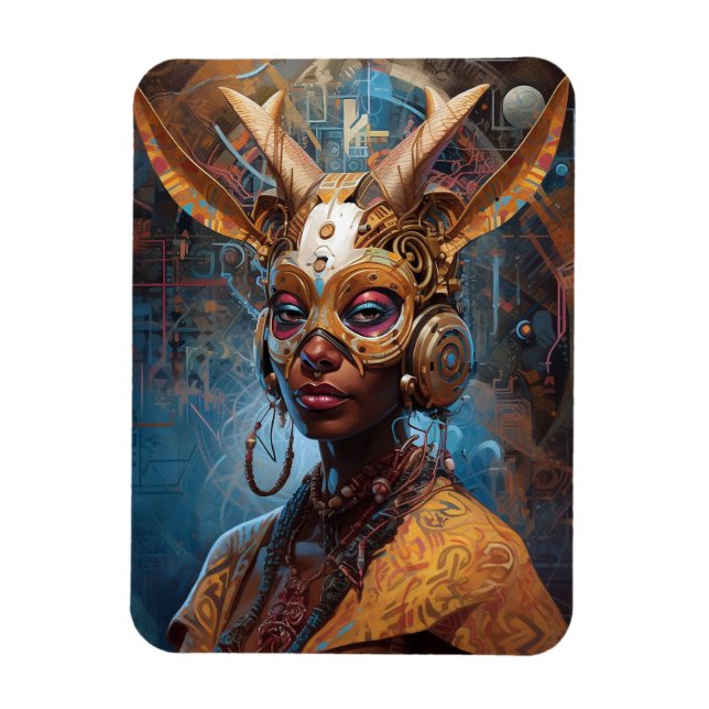 Antelope Headdress Science Fiction Cyberpunk Magnet (Vertikal)